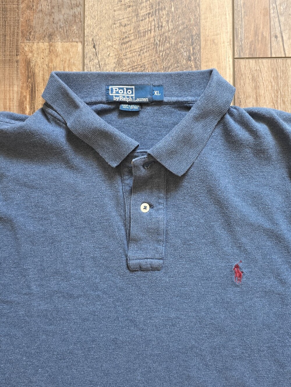 Polo Ralph Lauren - Vintage 90s Heavy Cotton Pique Polo Shirt - XL - Slate Blue